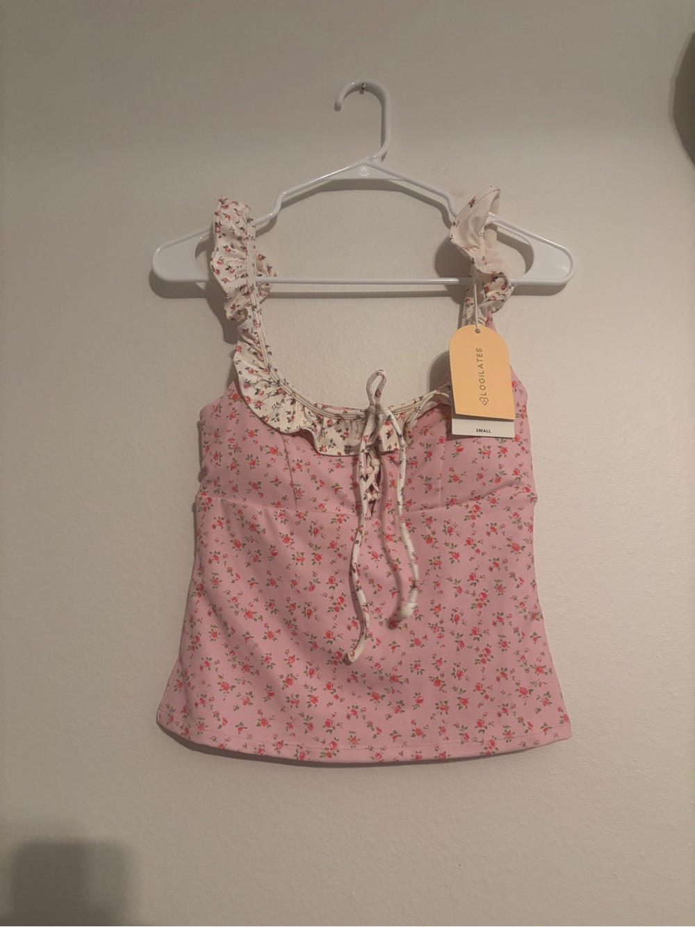 Pink Floral Ruffle Tie-Front Tank Top